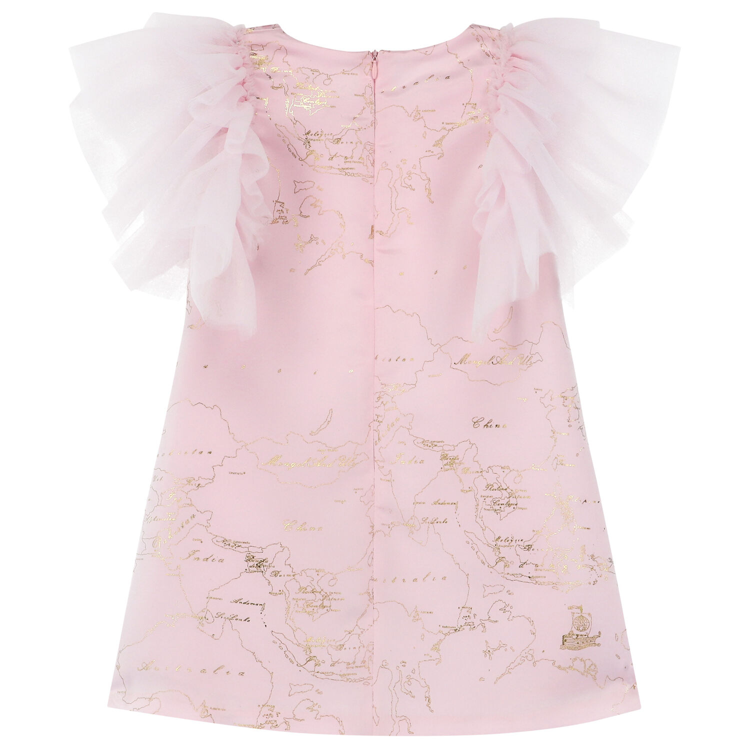 Girls Pink & Gold Geo Map Dress, 1, hi-res